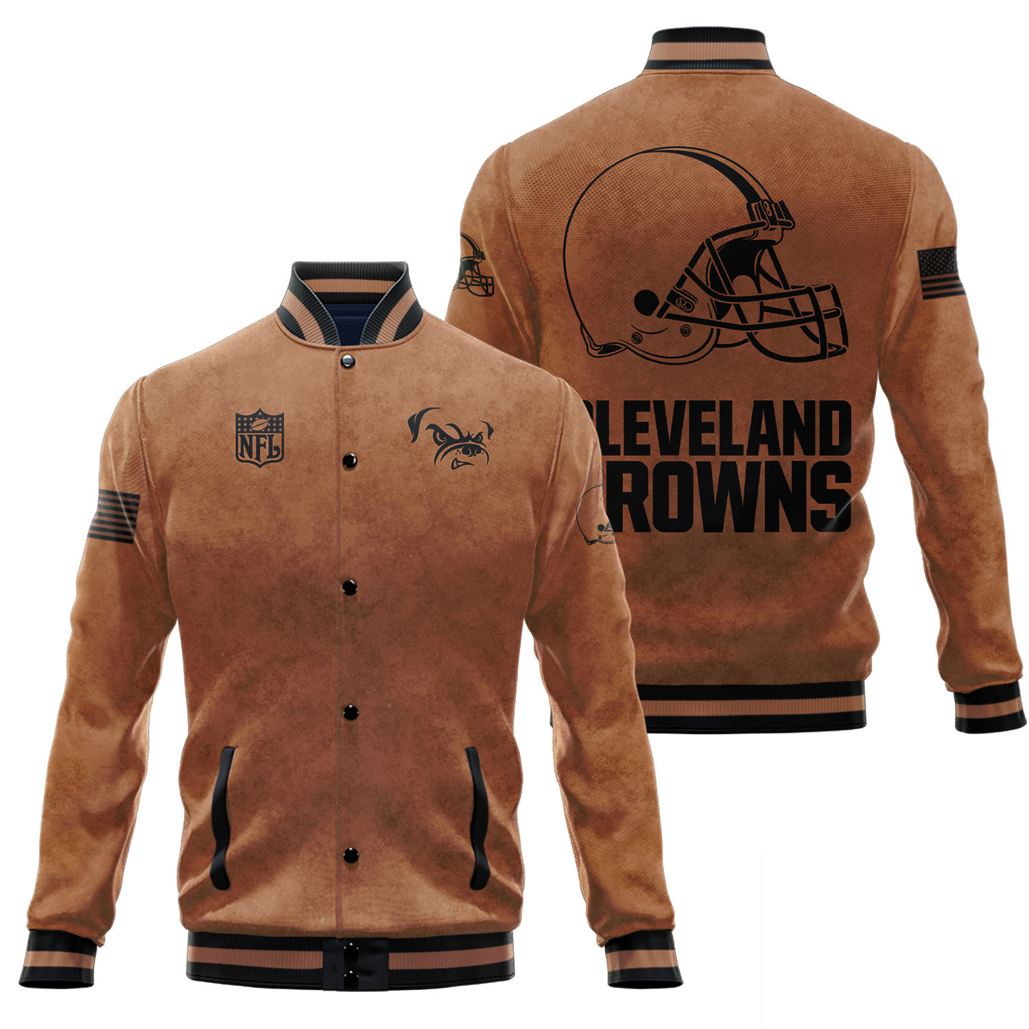 cleveland browns 2023 salute to service club baseball jacket baseball varsity jacket baseball jacket all over print brown lczhp