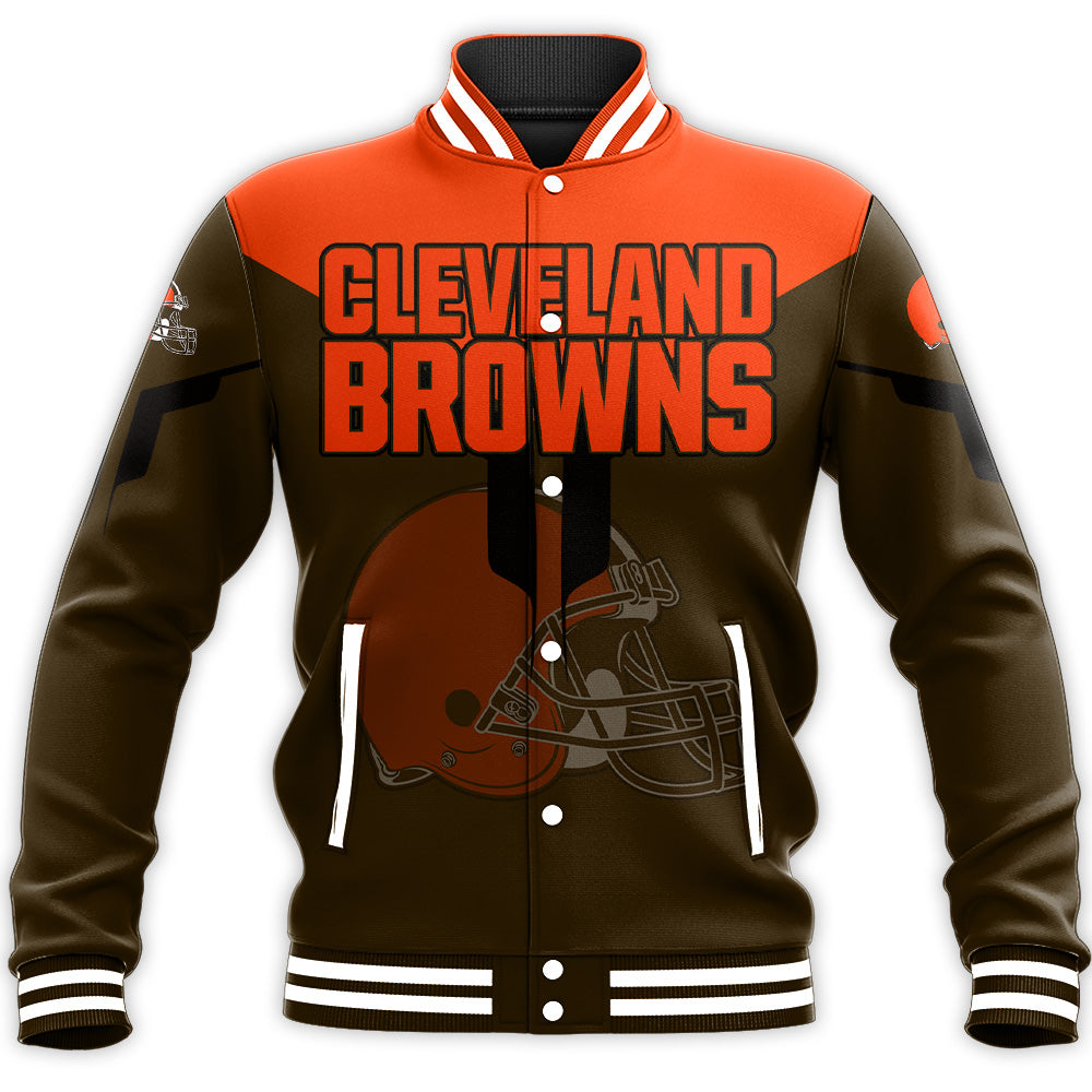 cleveland browns baseball jacket button up zipper hooded all over print drinking style nfl cgdqu