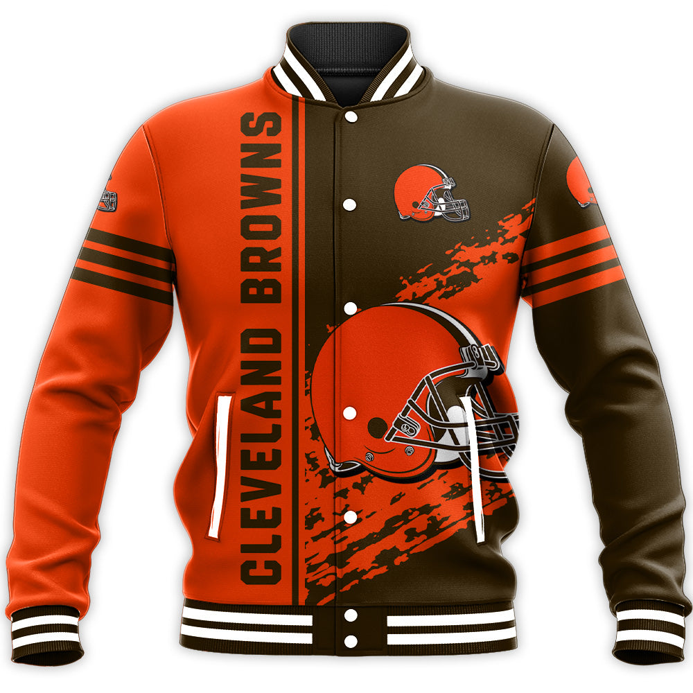 cleveland browns baseball jacket button up zipper hooded all over print quarter style nfl qtgoc