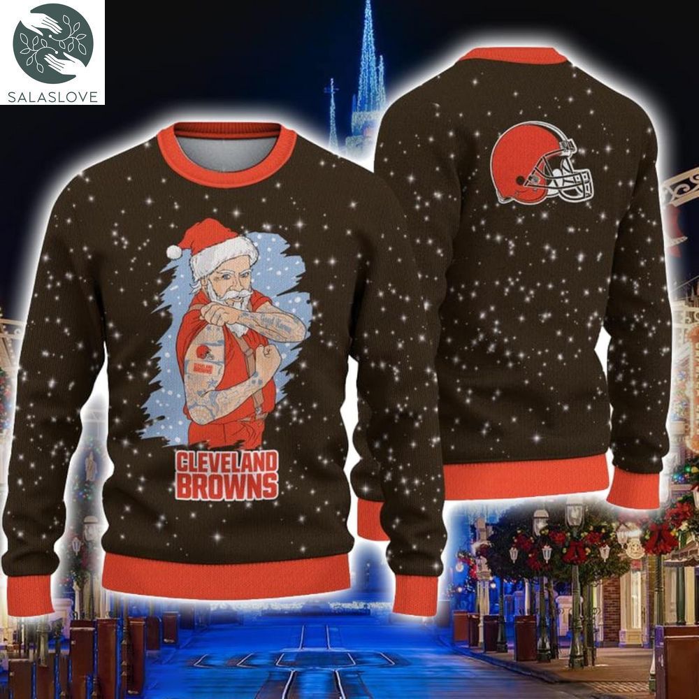 cleveland browns christmas santa claus tattoo ugly sweater ht230924 1 u64ydt