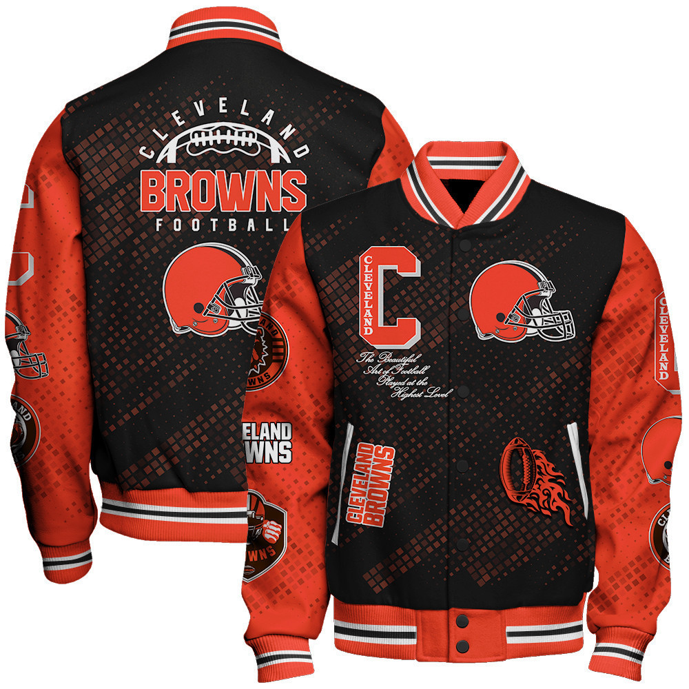 cleveland browns nfl pattern baseball varsity jacket baseball jacket all over print v13 wpd9k