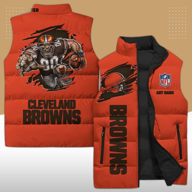 cleveland browns nfl sleeveless puffer jacket custom for fans gifts 1LEWtL