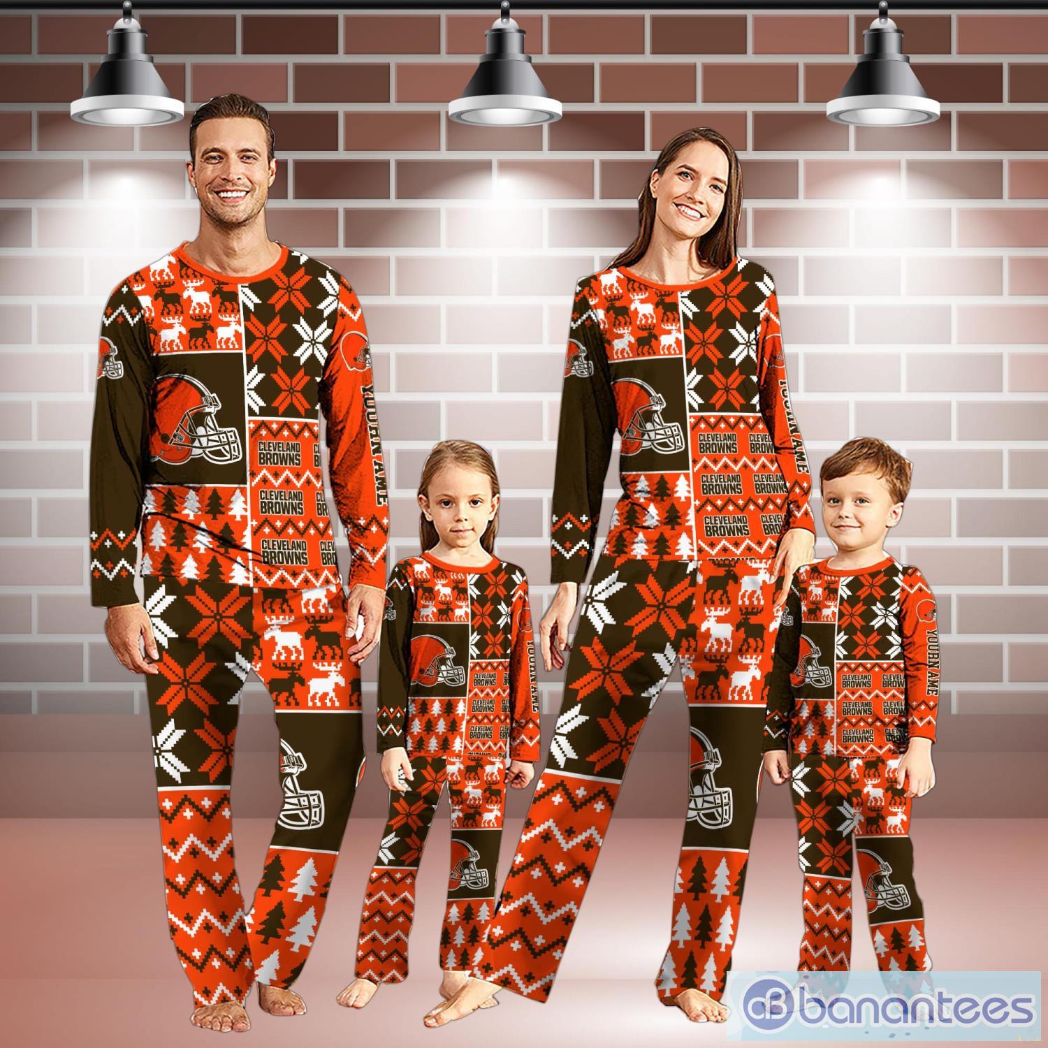 cleveland browns pajamas set christmas snowflake pattern pajamas christmas gift for family