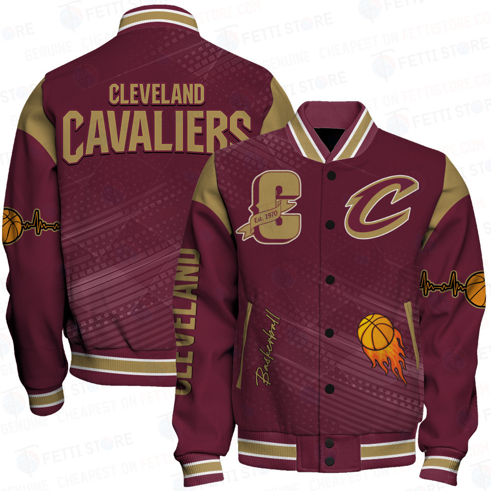 cleveland cavaliers team logo sport pattern basketball baseball varsity jacket baseball jacket all over print shog2