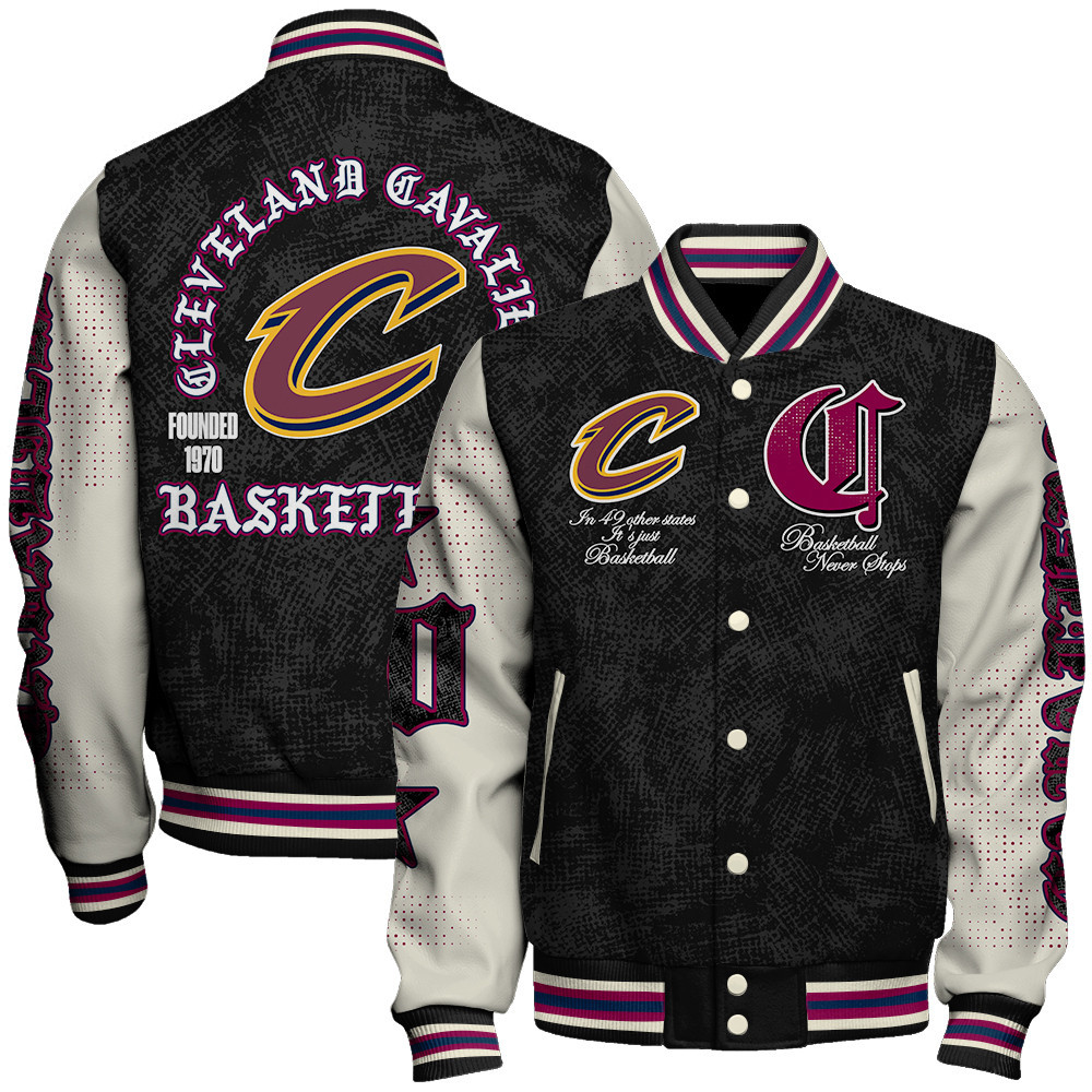 cleveland cavaliers team logo sport pattern style baseball varsity jacket baseball jacket all over print ciz8a