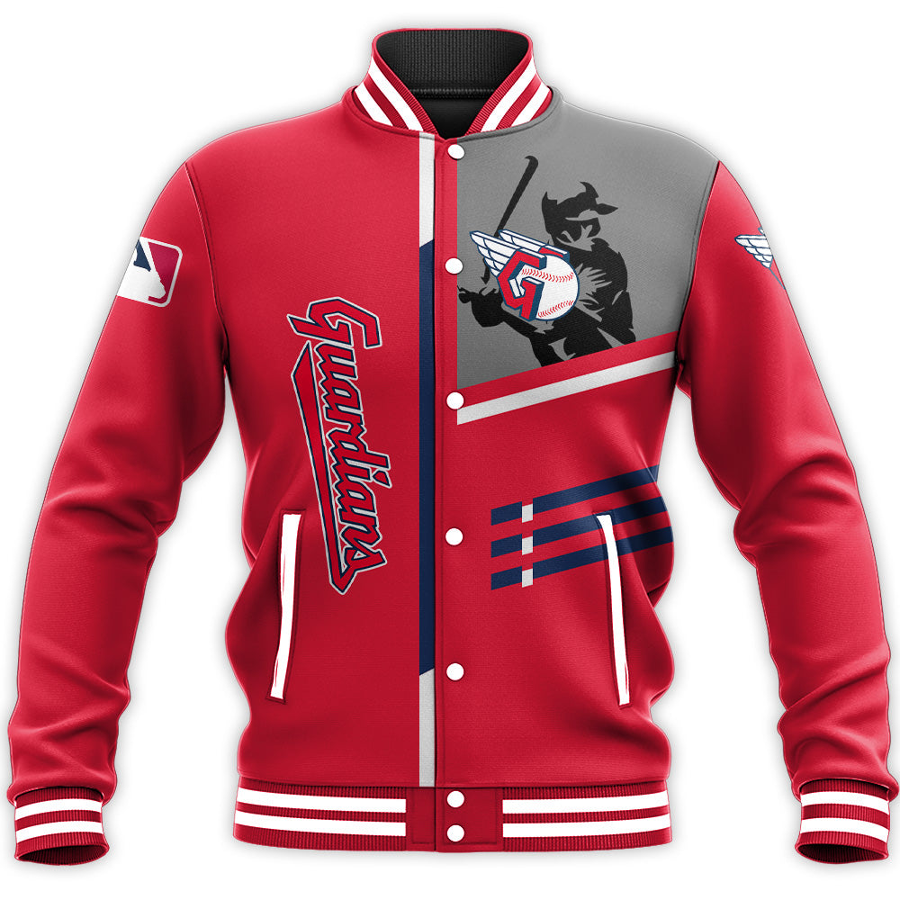 cleveland guardians baseball jacket button up zipper hooded all over print personalized baseball for fan mlb kno73