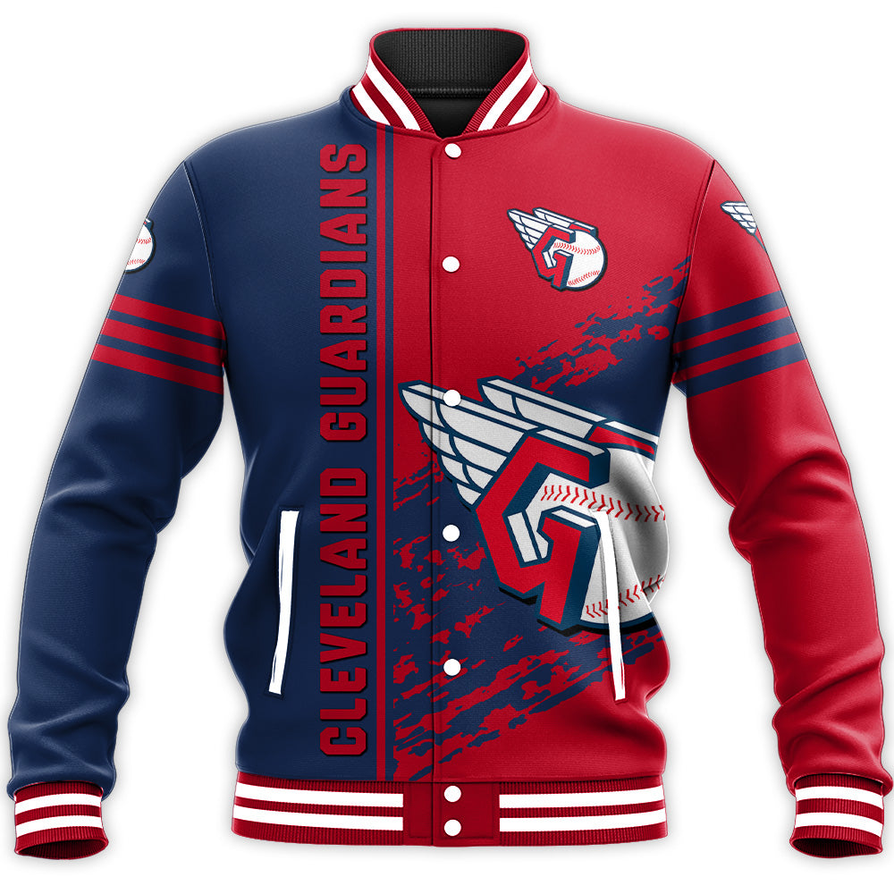 cleveland guardians baseball jacket button up zipper hooded all over print quarter style mlb esno8