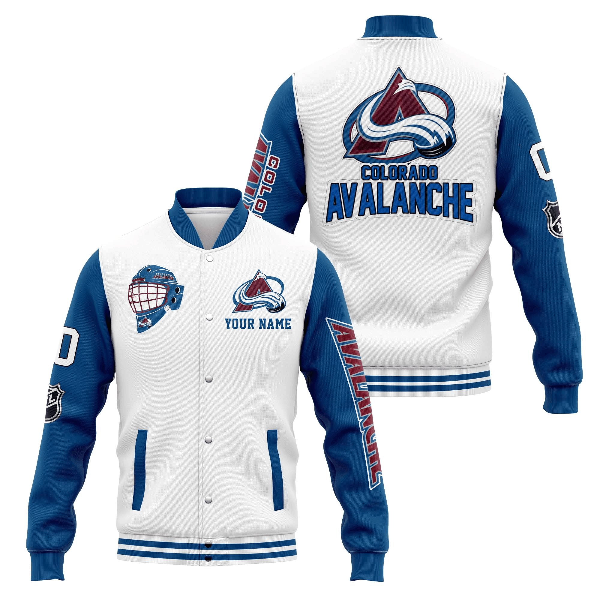 colorado avalanche custom name and number nhl baseball baseball varsity jacket baseball jacket all over print uhlrn