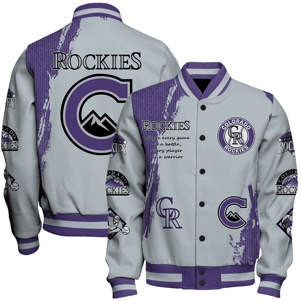 colorado rockies mlb baseball every game is a battle 3d unisex baseball varsity jacket baseball jacket all over print kwsgu