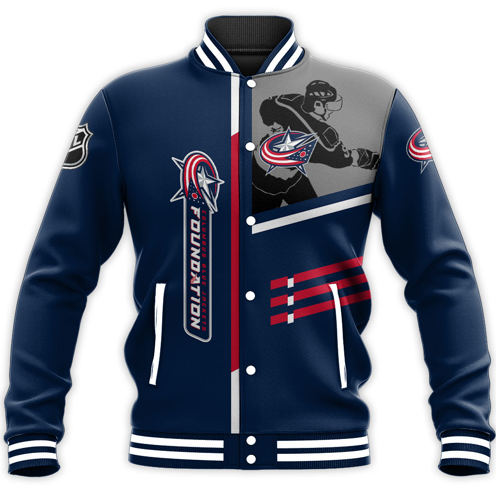 columbus blue jackets baseball jacket button up zipper hooded all over print personalized hockey for fan nhl 6im5d