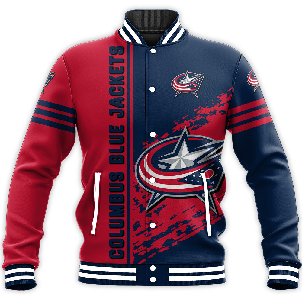 columbus blue jackets baseball jacket button up zipper hooded all over print quarter style nhl ockyg