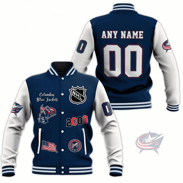 columbus blue nhl custom name and number baseball varsity jacket baseball jacket all over print rwmkr