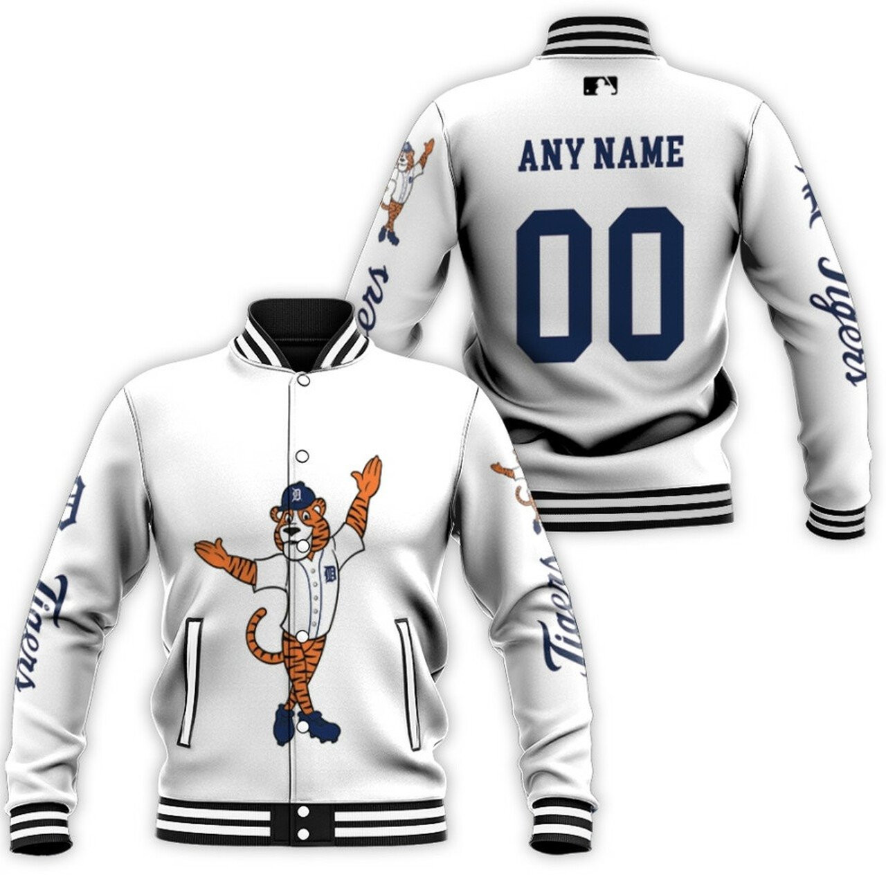 custom name and number mlb detroit tigers baseball team logo white 3d unisex baseball varsity jacket baseball jacket all over print mtg9m