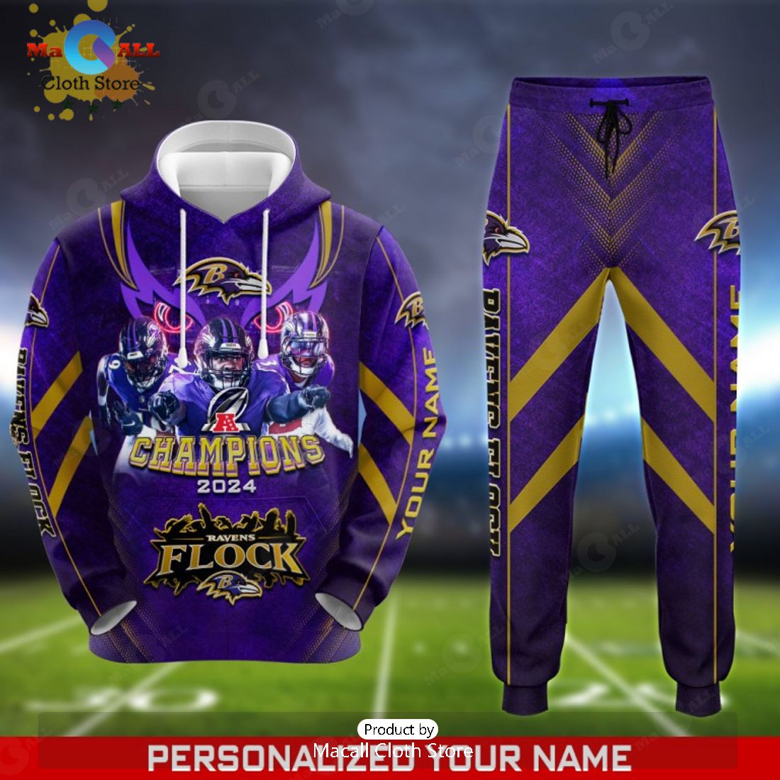 custom name baltimore ravens afc champions 2024 gifts hoodie and pants 1 vpU9E