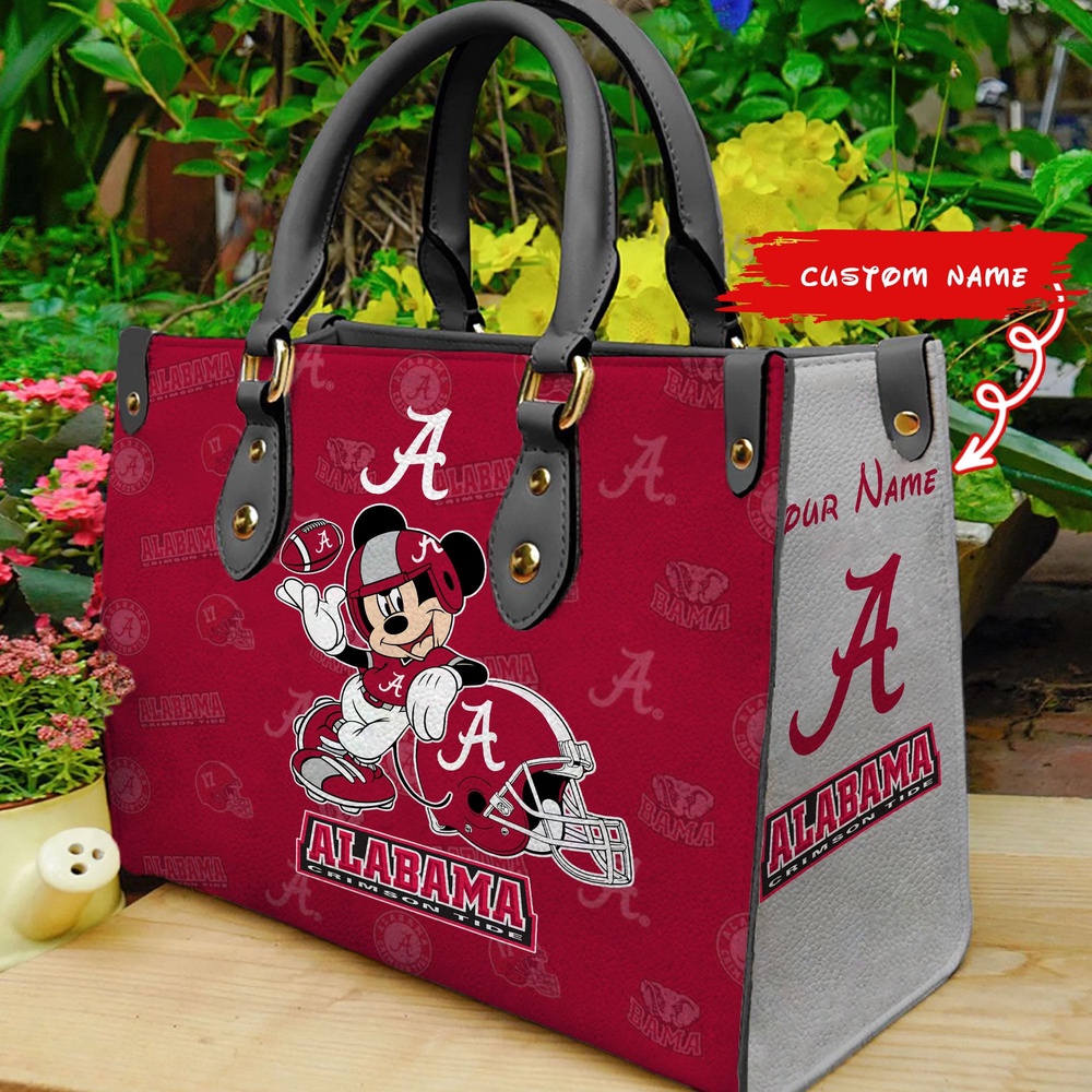 custom name ncaa alabama crimson tide women leather hand bag mickey lover qgehp