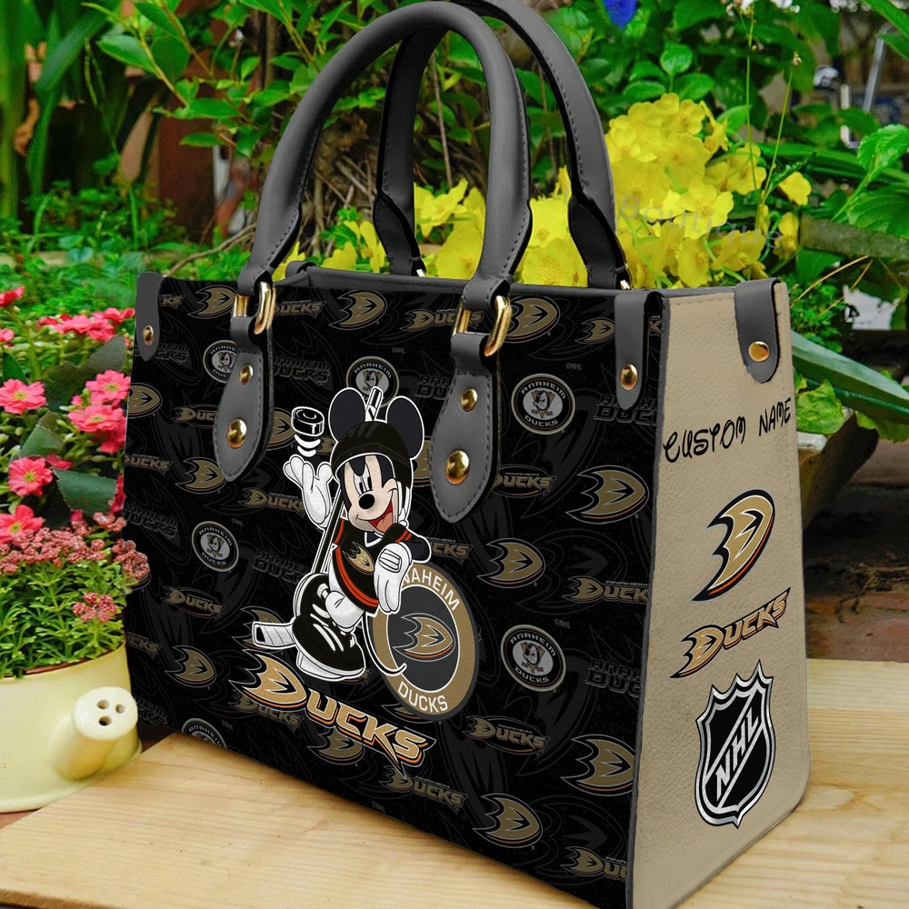 custom name ncaa anaheim ducks women leather hand bag mickey lover lh65g