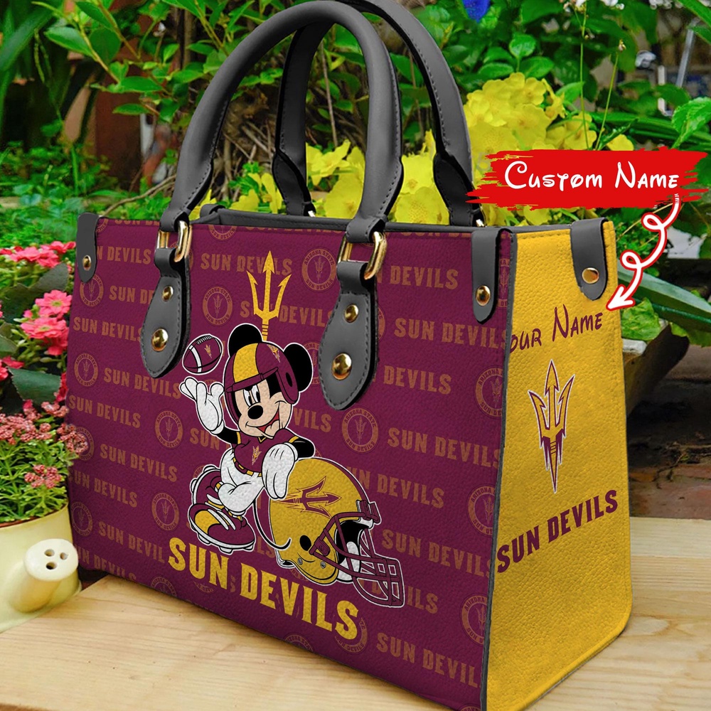 custom name ncaa arizona state sun devils women leather hand bag mickey lover 7nbhu