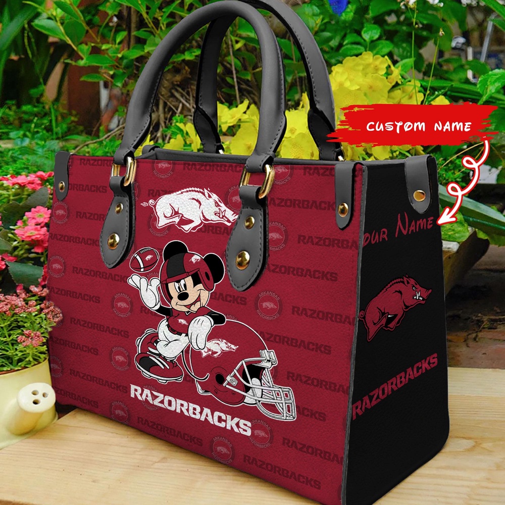 custom name ncaa arkansas razorbacks women leather hand bag mickey lover jz22b