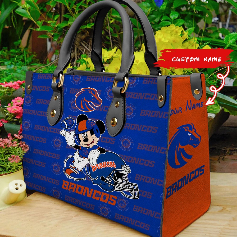 custom name ncaa boise state broncos women leather hand bag mickey lover 62a1j