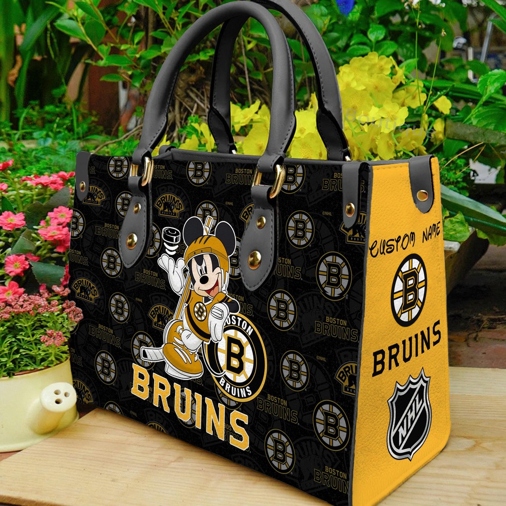 custom name ncaa boston bruins women leather hand bag mickey lover tdmah