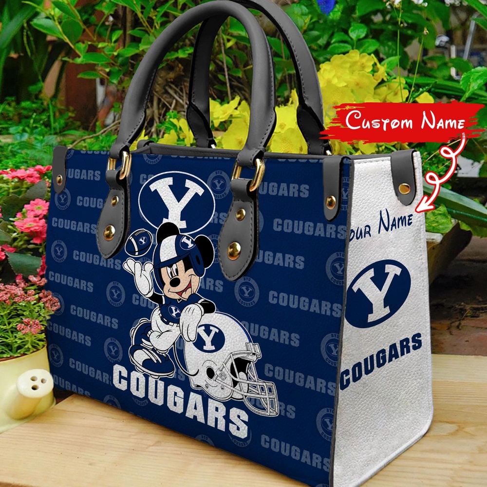 custom name ncaa byu cougars women leather hand bag mickey lover 19gj5