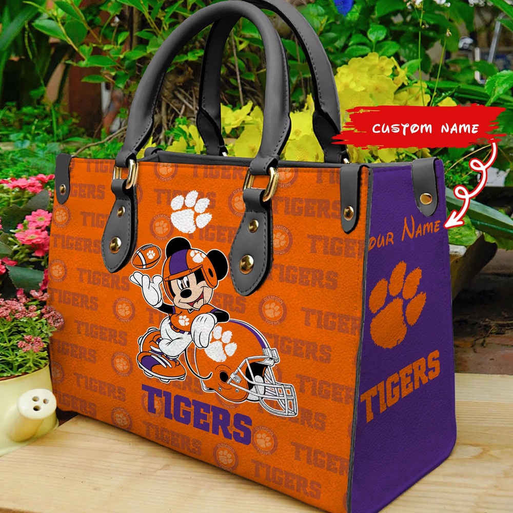 custom name ncaa clemson tigers women leather hand bag mickey lover 8rszp