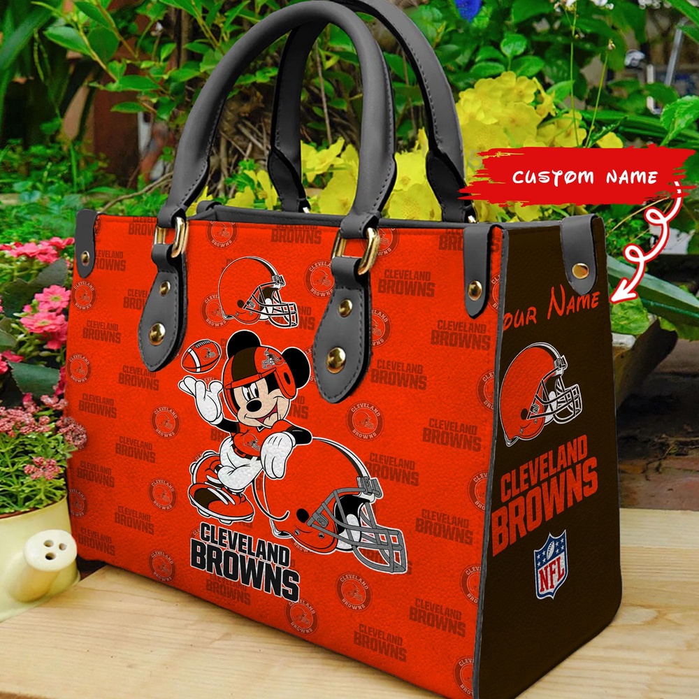 custom name ncaa cleveland browns mickey women leather hand bag 20a5j