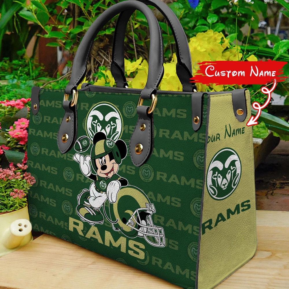 custom name ncaa colorado state rams women leather hand bag mickey lover kuer7