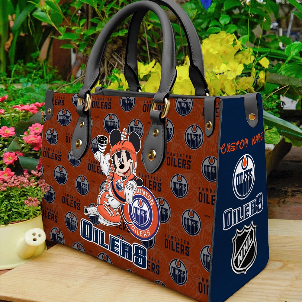 custom name ncaa edmonton oilers women leather hand bag mickey lover l1qgt