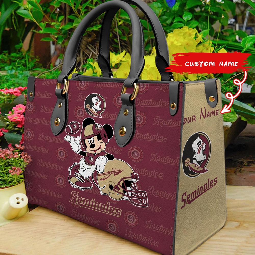 custom name ncaa florida state seminoles women leather hand bag mickey lover 2ivk3