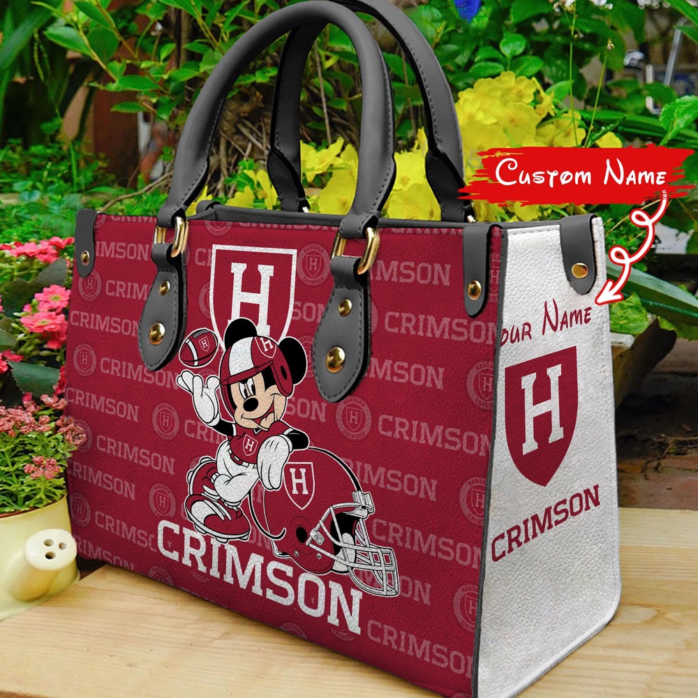 custom name ncaa harvard crimson women leather hand bag mickey lover 1jcl0