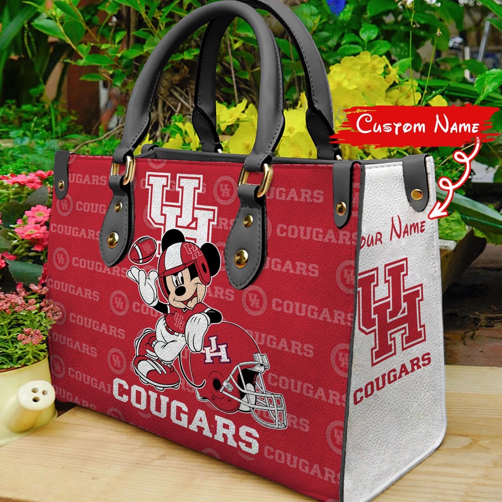 custom name ncaa houston cougars women leather hand bag mickey lover gp9nc