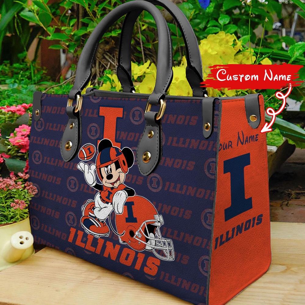 custom name ncaa illinois fighting illini women leather hand bag mickey lover qo3ss