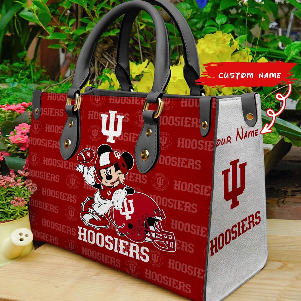 custom name ncaa indiana hoosiers women leather hand bag mickey lover m9868