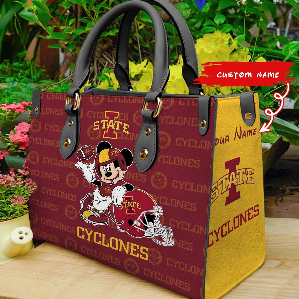 custom name ncaa iowa state cyclones women leather hand bag mickey lover y9cht