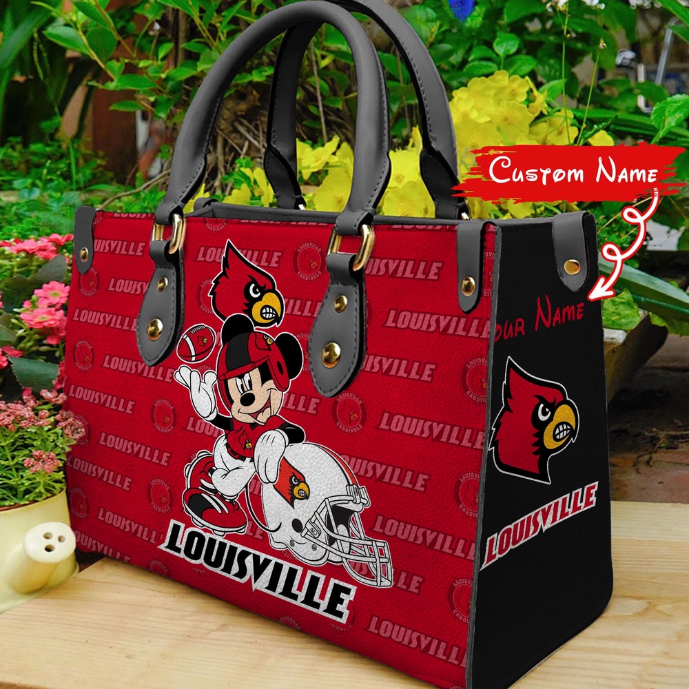 custom name ncaa louisville cardinals women leather hand bag mickey lover y5xdw