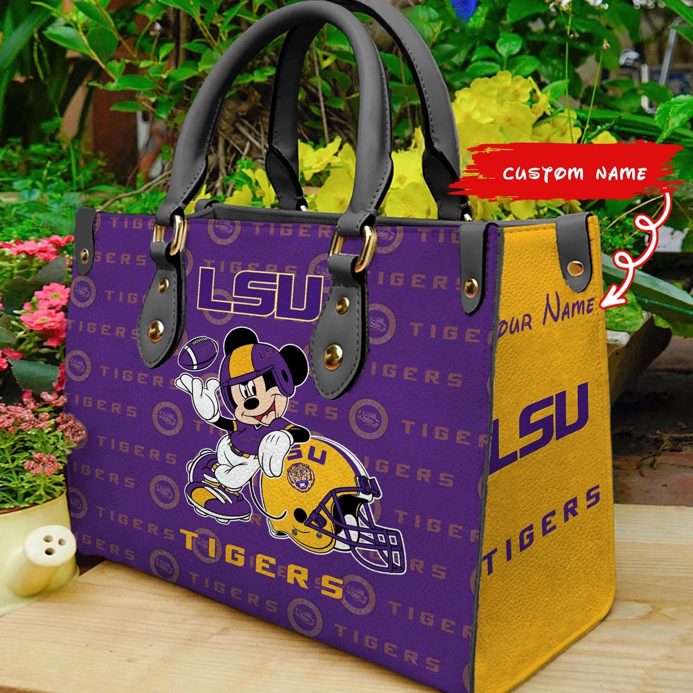 custom name ncaa lsu tigers women leather hand bag mickey lover zekv4