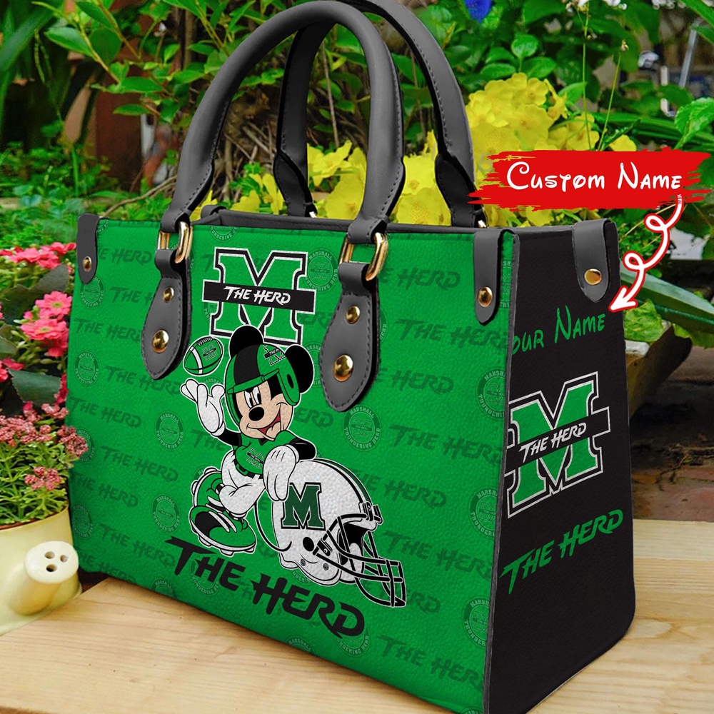 custom name ncaa marshall thundering herd women leather hand bag mickey lover lecst