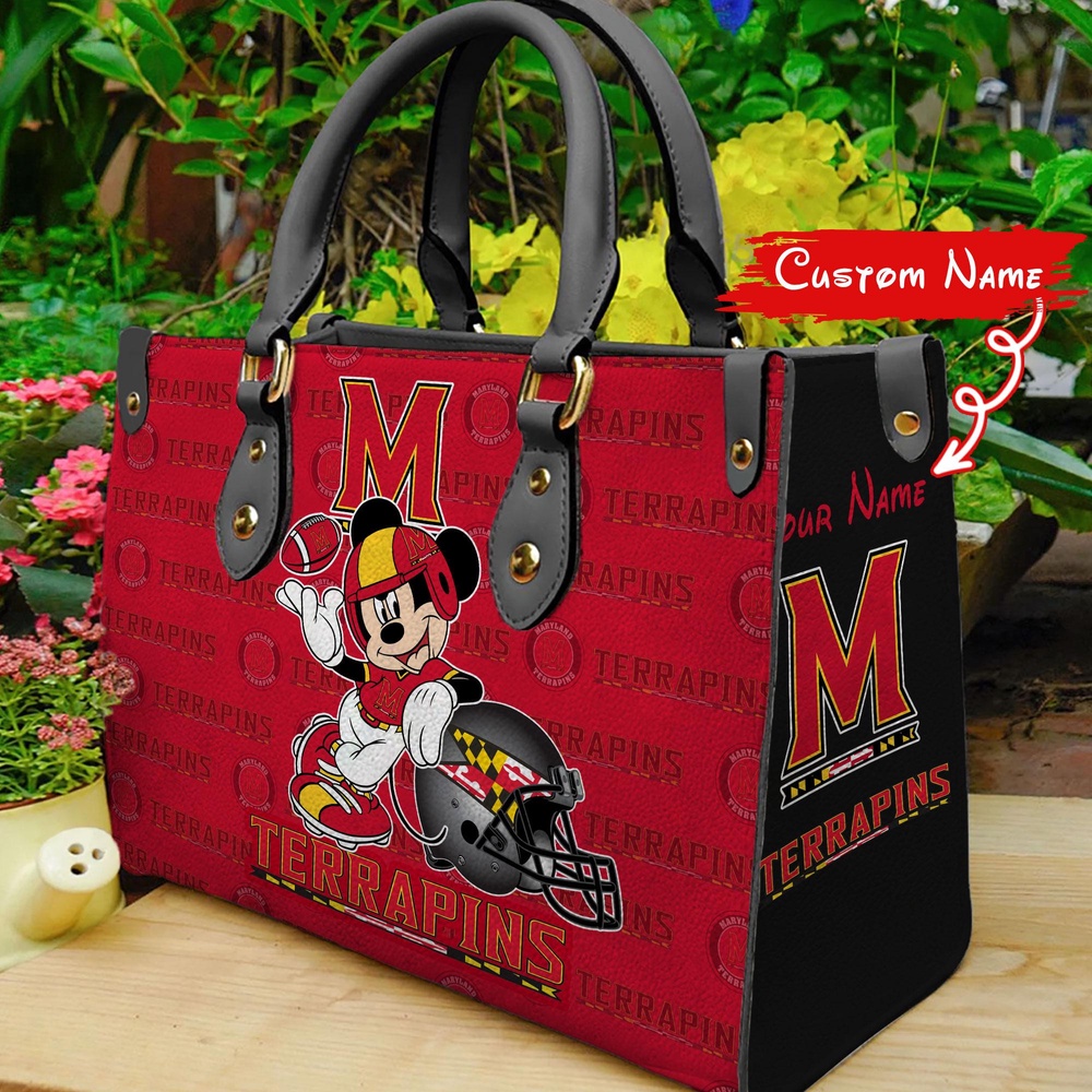 custom name ncaa maryland terrapins women leather hand bag mickey lover lm45s