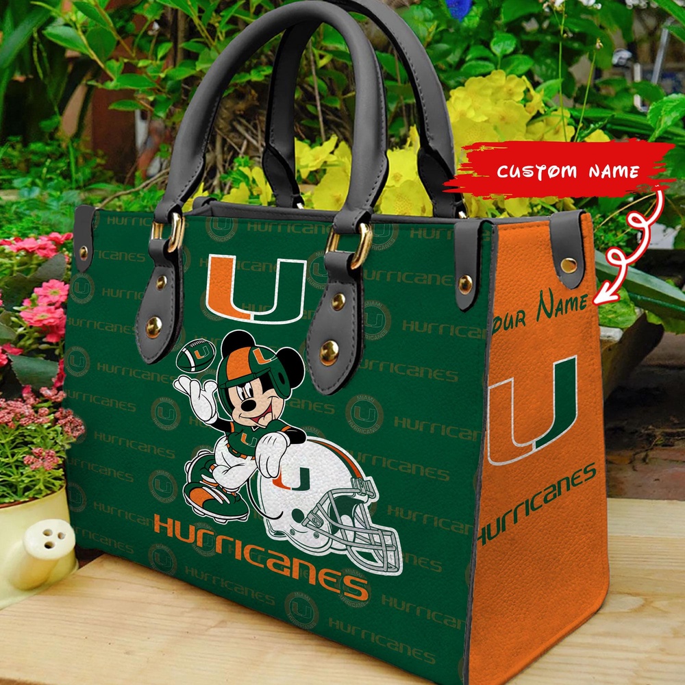 custom name ncaa miami hurricanes women leather hand bag mickey lover mb1uv