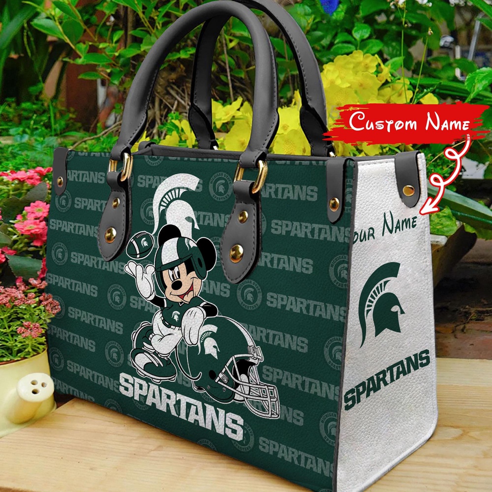 custom name ncaa michigan state spartans women leather hand bag mickey lover aiulw