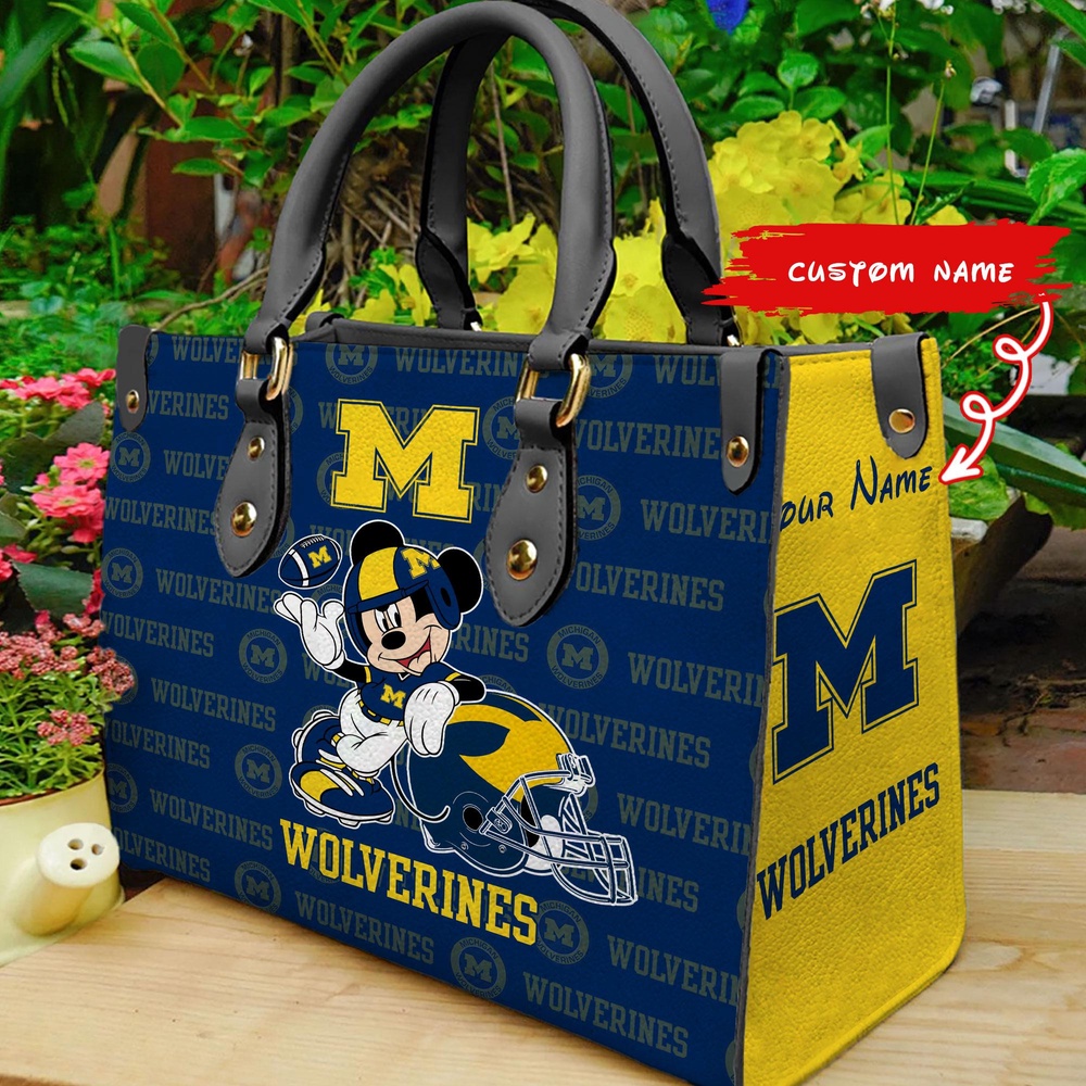 custom name ncaa michigan wolverines women leather hand bag mickey lover zjtyi