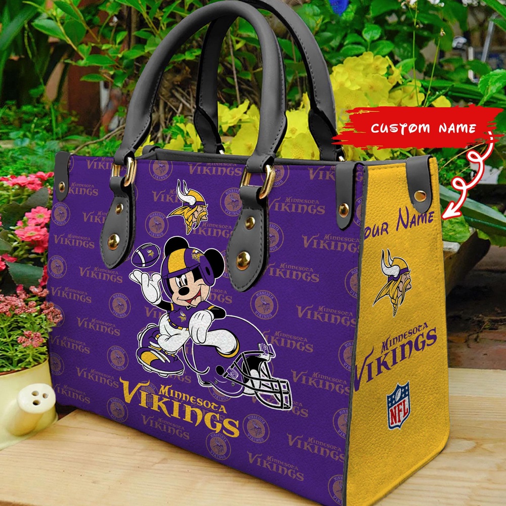 custom name ncaa minnesota vikings mickey women hand bag hd0ph