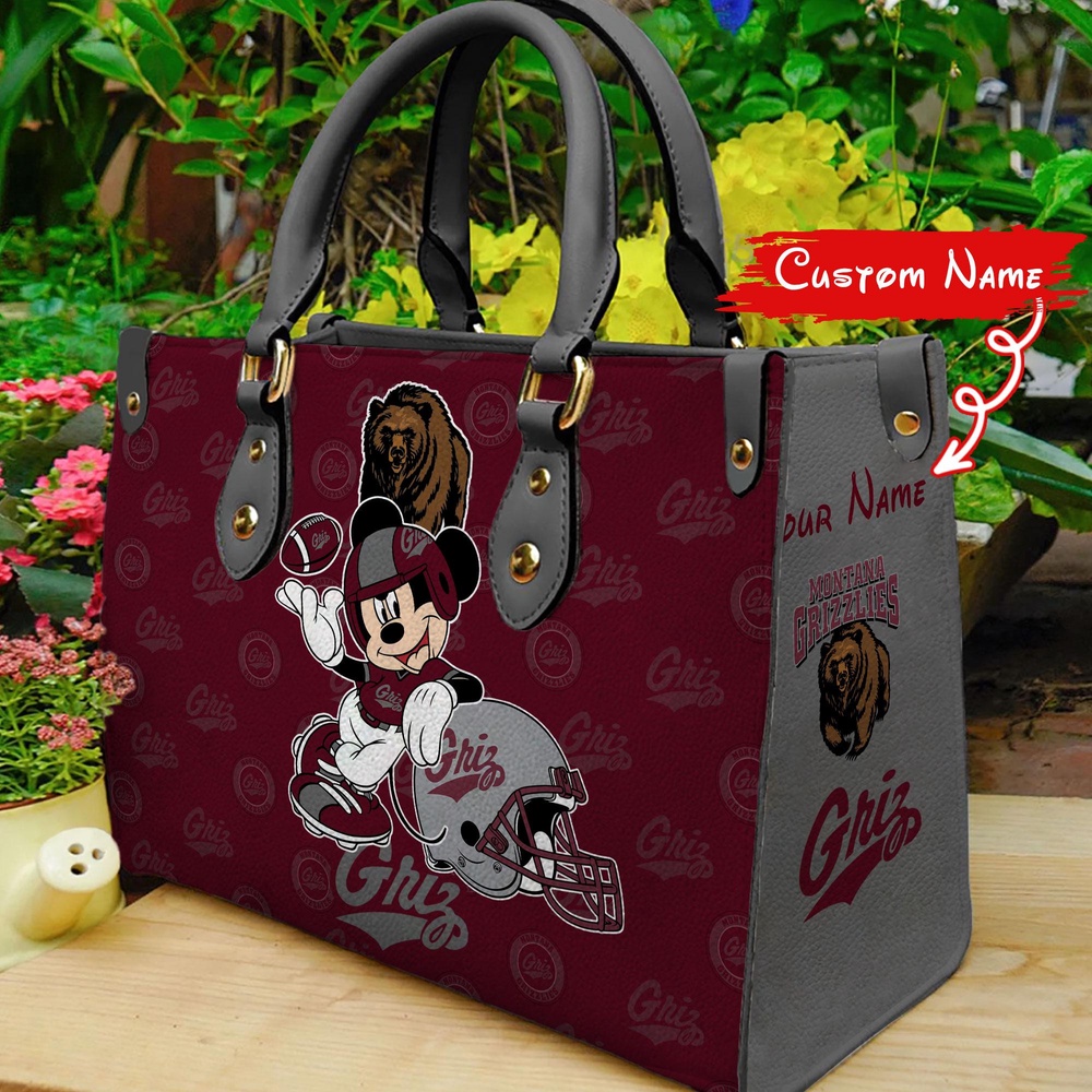 custom name ncaa montana grizzlies women leather hand bag mickey lover 3gmg0