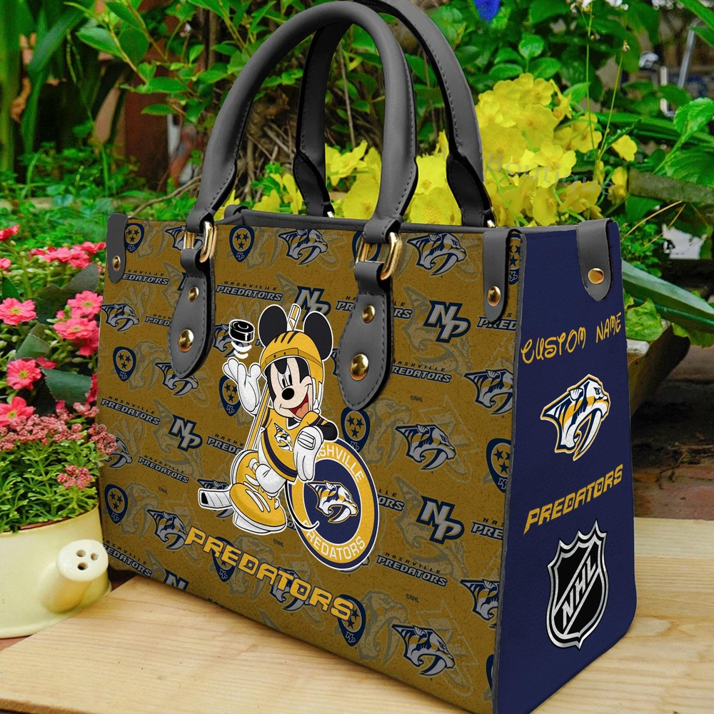 custom name ncaa nashville predators women leather hand bag mickey lover y9tjp