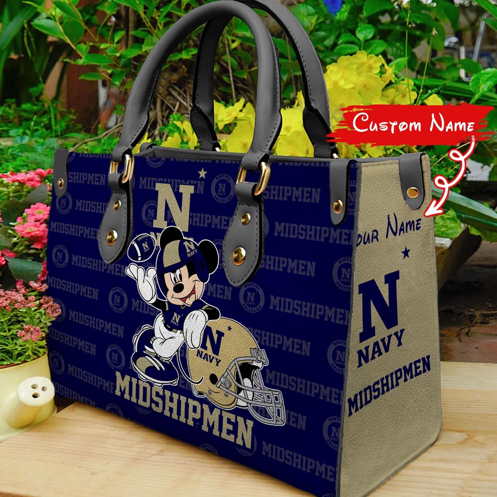 custom name ncaa navy midshipmen women leather hand bag mickey lover ahtuv