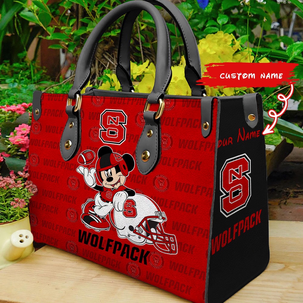 custom name ncaa nc state wolfpack women leather hand bag mickey lover h0xxh