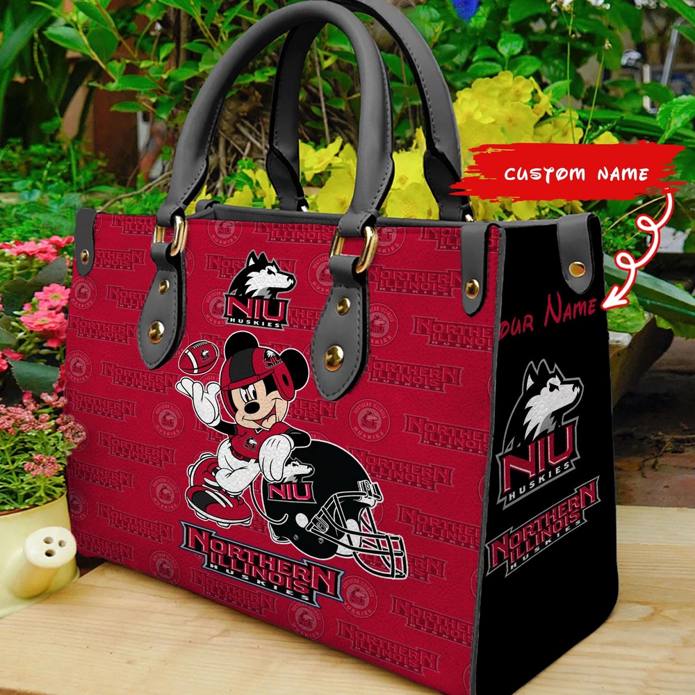 custom name ncaa northern illinois huskies women leather hand bag mickey lover 0tc15