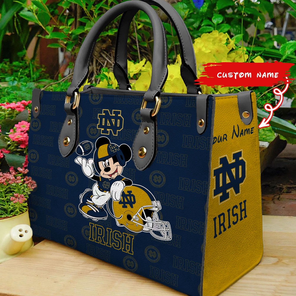 custom name ncaa notre dame fighting irish women leather hand bag mickey lover z99mv