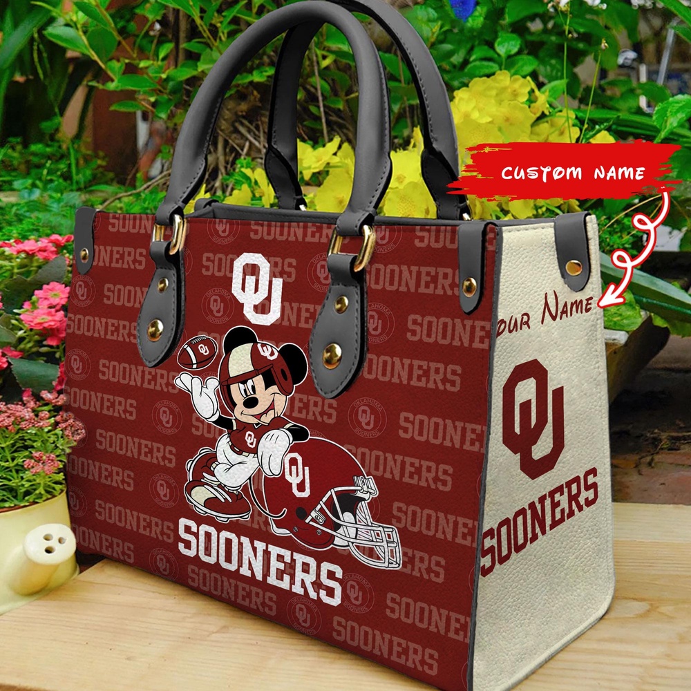 custom name ncaa oklahoma sooners women leather hand bag mickey lover igze5